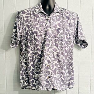 Reyn Spooner Hawaiian Shirt Gray Floral Flower Button Down Medium Med